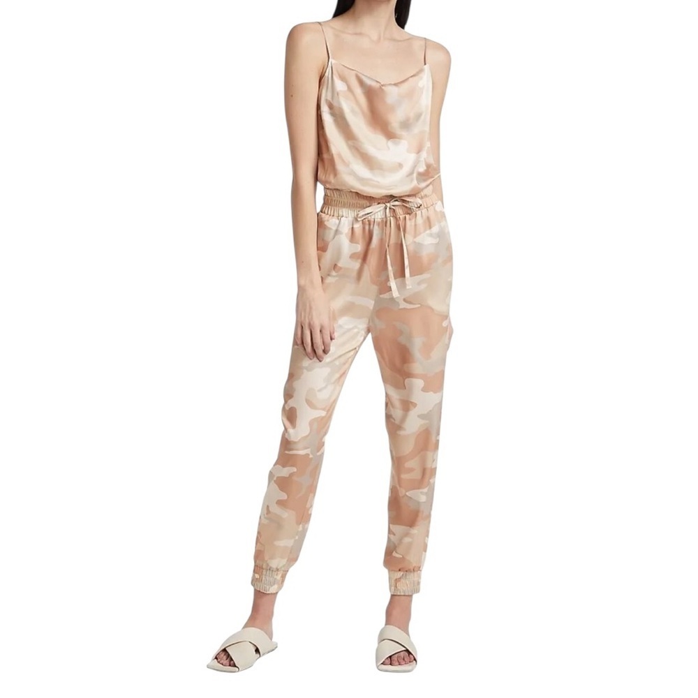 Cinq a Sept 5a7 Finnley Camo Multicolored Satin Jumpsuit in Travertine SZ L